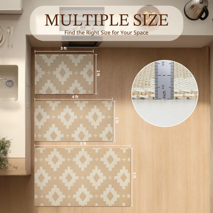 MatEssenz 2x3 Washable Entryway Rug, Woven Boho Geometric Indoor Front Door Mat, Pet Friendly Neutral Farmhouse Accent Throw Rug for Kitchen & Bedroom, Beige