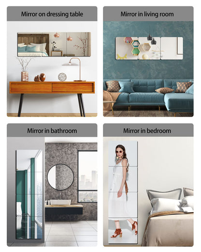 Unbreakable Acrylic Mirror Non-Glass shatterproof Mirror Full Length Wall Gym for Home Mirror Frameless Home Fitness Mirrors (4pcs,12 in x12 in ), Silver