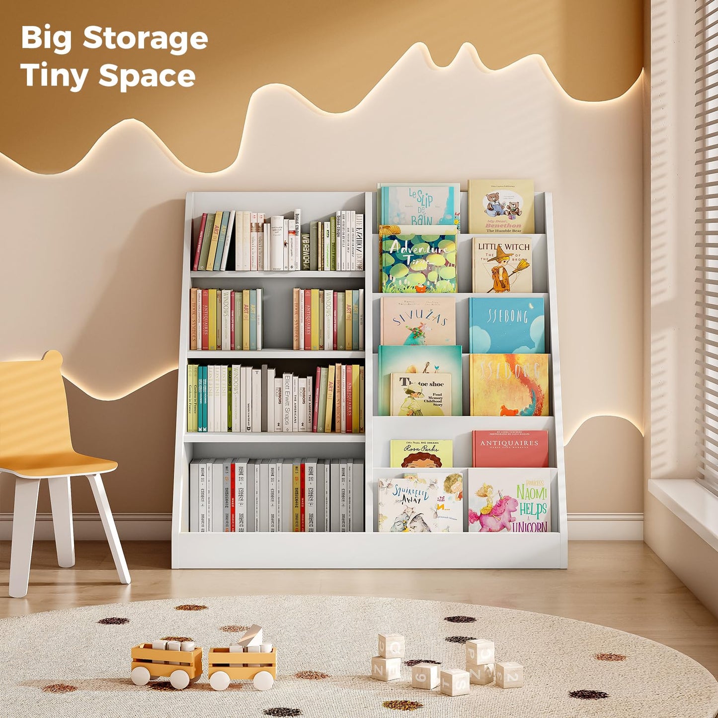 Tatub 6 Tier Kids Wooden Bookshelf and Toy Storage, Children Toy Organizer with Book Shelves, Toddler BookRack Baby Bookcase for Nursery, Playroom and Classroom, White
