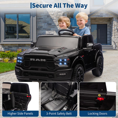 GarveeLife 24V Ride on Toys Licensed RAM 2500, 2 Seater Ride on Truck w/Remote Control, Spacious Truck Bed, 3 Speed, LED Lights, Suspension, Birthday Xmas Gifts for Boys Girls