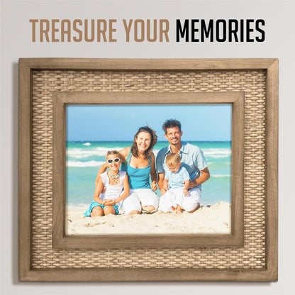 Fairwood Way Rattan Frame for 8x10 Photos, EACH UNIQUE Natural Fir Wood, Handwoven Rattan Mat, Boho Picture Frame, 8x10 picture frame for Wall/Table Mount (12.5" x 14.5" Outer), Coastal Decor