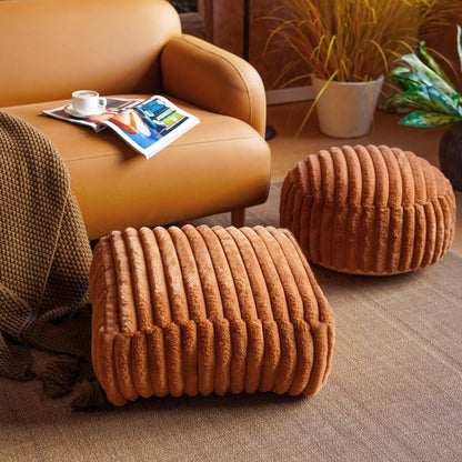 Artbloss Unstuffed Pouf Ottoman Soft Bean Bag Storage Farmhouse Pouf Cover 20x20x8 Inches Decorative Floor Footrest for Living Room Bedroom Outdoor (Caramel, Round)