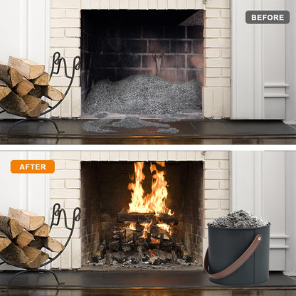 BRIAN & DANY Mini Ash Bucket with Lid and Shovel, 1.2 Gallon Fireplace Bucket with Broom, Perfect for Fireplaces, Wood Stoves