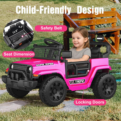 TRINEAR 12V Ride on Toys with Parent Remote Control, Toddler Electric Car with Spring Suspension, LED Lights & Music Player - Safe Battery Car for Kids, Easy to Assemble, Pink
