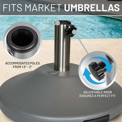 US Weight Premium Fillable Umbrella Base for Patio Table - Adjustable Umbrella Stand with Stainless Steel Stem - Made in The USA - Grey