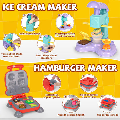 4-in-1 Dough Sets for Kids 2-4-8 Ultimate 87 PCS Play Tools, 24 Clay Creative Kitchen Set Ice Cream Hamburger Cake Noodle Maker Arts Crafts Food Toys Gifts for Boy Girl Kids Age 3 4 5 6