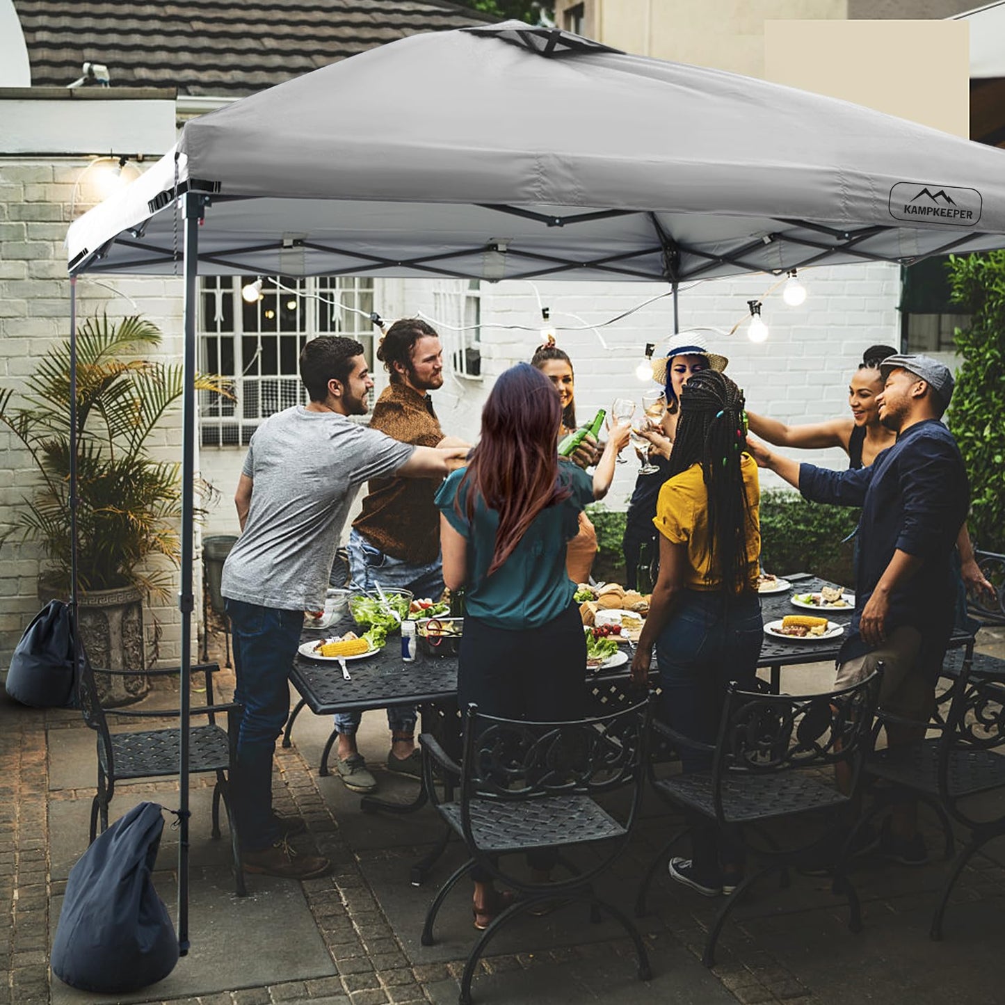 KAMPKEEPER Replacement Top Pop Up Canopy Tent Cover Roof with Air Vent and Adjustable Elastic Strap, Polyester UV Waterproof for Outdoor Garden Patio Sun Shade(Top Only) (Light Gray, 10x10FT)