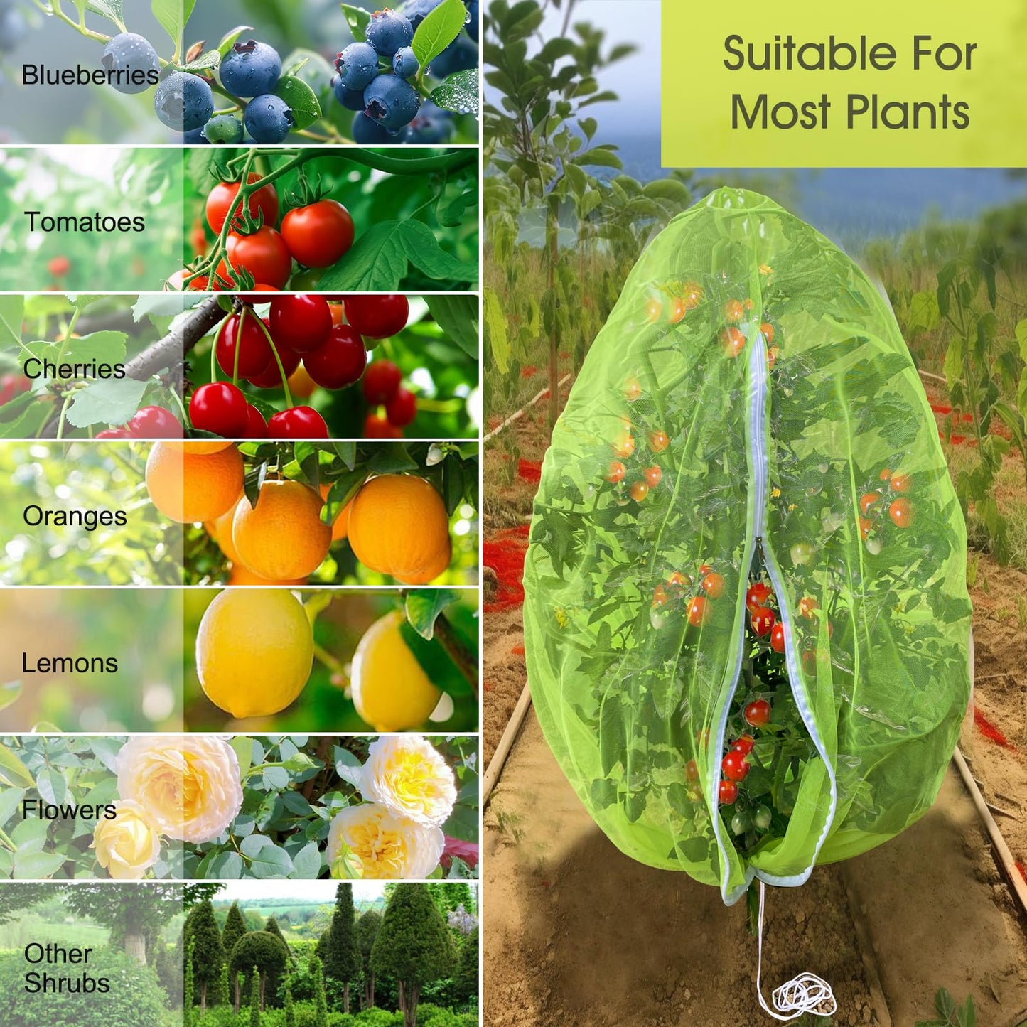 Fruit Tree Netting, RIFNY 3.3 x 2.6 FT Blueberry Bush Netting Cover with Zipper Drawstring, Outdoor Mosquito Net Garden Netting Protector Plant from Birds Cicadas Animals Insect (4 PCS, Green)