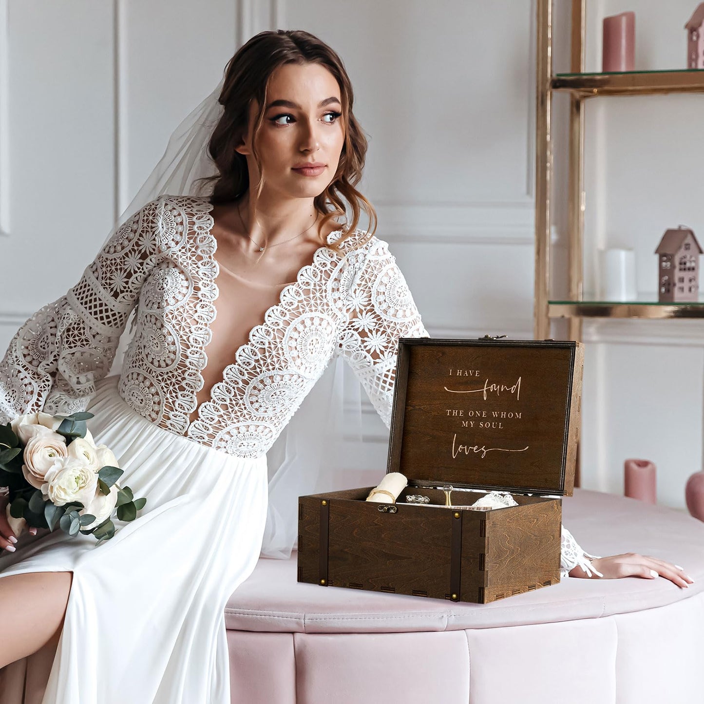 AW BRIDAL Large Mr and Mrs Wedding Keepsake Box with Lids, Engraved Wooden Storage and Decorative Box, Bridal Shower Gifts for Bride Bachelorette, Engagement Gift for Couples Newly Engaged