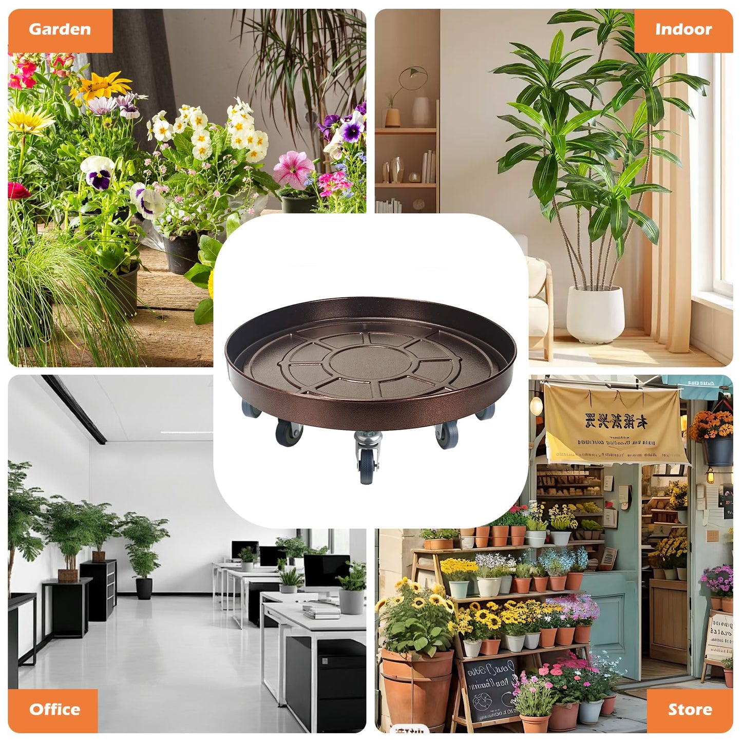 Uholan 20 Inch Heavy Duty Plant Stand on Wheels, Round Plant Caddy with Wheels for Indoor & Outdoor Use, Metal Rolling Tray for Potted and Small Furniture, Copper