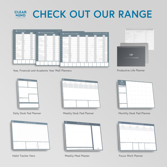 Clear Mind Concepts Focus Work Planner - Weekly Productivity Desk Organizer, 52 Undated Tear-Off Sheets, Mon-Fri Layout, 11.7” x 8.3” - Track Priorities, Tasks, Notes & Goals for Office & Remote Work