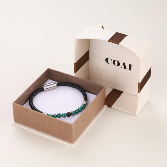 COAI Genuine Leather Bracelet, Malachite Onyx Bracelet for Men M