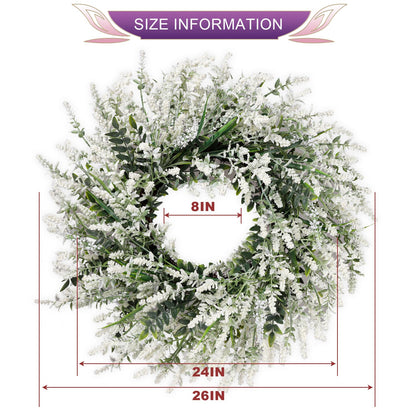 26'' Large Lavender & Eucalyptus Wreath for Front Door - Artificial Eucalyptus Leaves Greenery Outdoor Wreath for Wedding Farmhouse Porch Wall Room Home Decor (White)