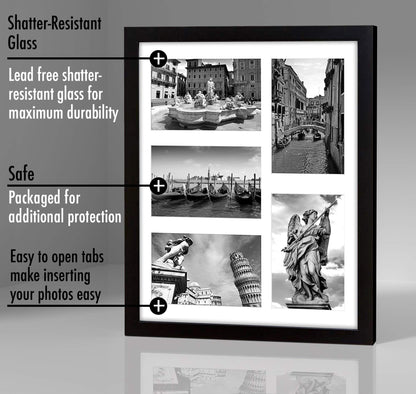 Americanflat 4x6 Collage Picture Frame with Shatter-Resistant Glass - Fits Five 4x6 Photos or Use as One 11x14 Picture Frame - Signature Collection - Collage Frames for Wall Display - Black