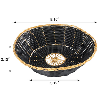 New Star Foodservice 44232 Polypropylene Round Hand Woven Food Basket (Set of 12), 8" x 2.5", Black with Golden Trim
