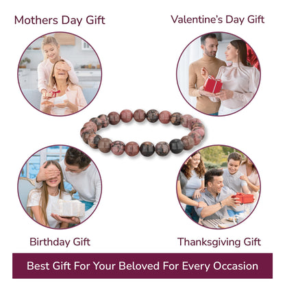 Crystal Vibe Rhodolite Crystal Bracelet for Love and Balance - 8mm Beaded Bracelet for Emotional Healing, Positivity and Protection -Chakra Bracelets Gifts for Women Men - Adjustable Size