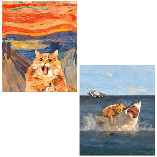 Foritho 2 Pack Funny Orange Cat Diamond Art Kits for Adults, Cat Lover Gifts, Vintage Screaming Renaissance Cats Diamond Painting Kits, DIY Diamonds Gem Art Painting for Home Wall Decor, 9.8x11.8 Inch
