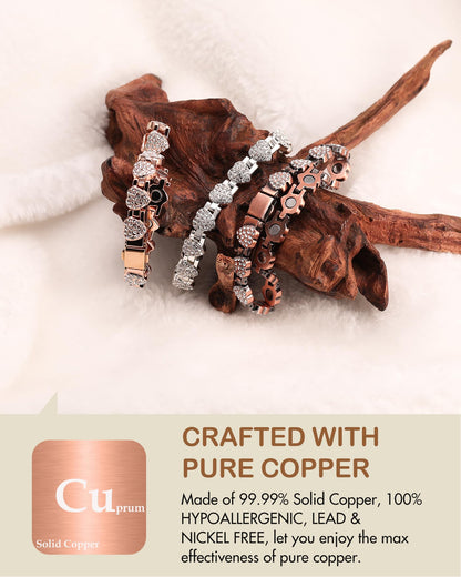Feraco Copper Bracelets for Women, Ultra Strength Magnetic Bracelet with 3800 Gauss Neodymium Magnets & Dazzling Cubic Zirconia, Pure Copper Jewelry Gift, Heart Shape
