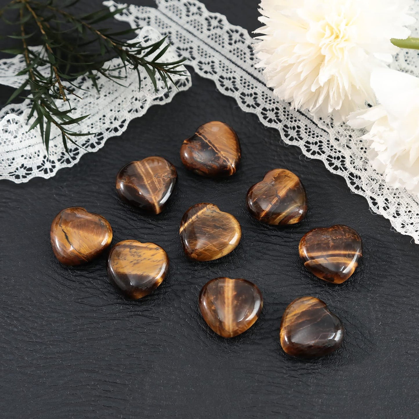 Loveliome 4 Pcs Natural Tiger's Eye Love Heart Palm Stone Reiki Balancing Worry Stone(1 Inch)