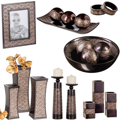 Creative Scents Dublin Brown Set of 3 Small Tealight Candle Holders Table Decor Gift Set - Centerpieces for Living/Dining Room Table, Coffee Table Decor for Fireplace/Entrance or Bathroom