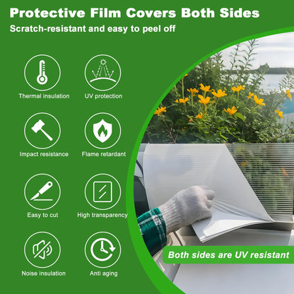 Quibbay 6PCS Polycarbonate Greenhouse Panels, 4' x 2' x 0.32'' Three-layer Honeycomb Panels Polycarbonate Sheet, Clear Waterproof UV Protected Corrugated Plastic Roof Panels for Greenhouse Replacement