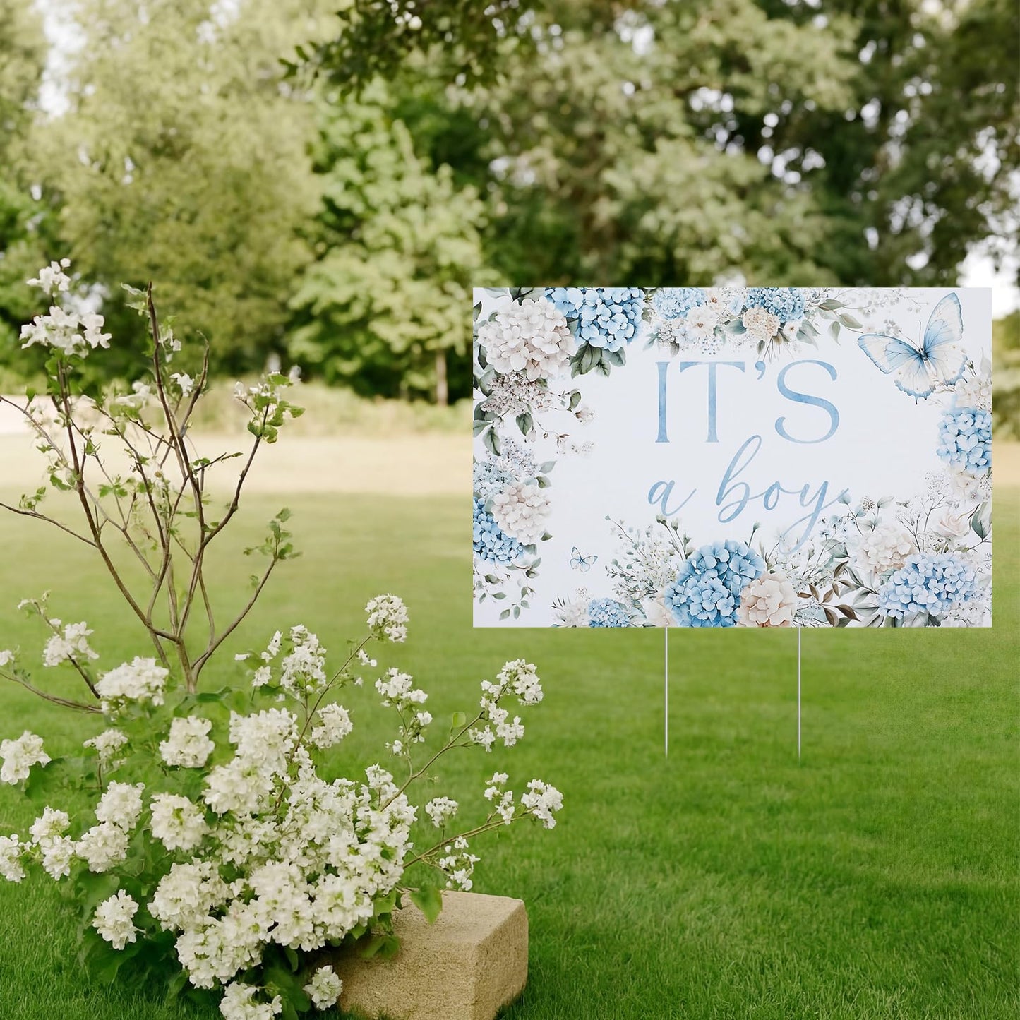 It's a Boy Yard Sign with Stake Blue Floral Baby Shower Lawn Sign 16 x 24 Inch Baby in Bloom Gender Reveal Yard Decoration Waterproof Outdoor Welcome Boy Announcement Decor for Front Lawn Garden