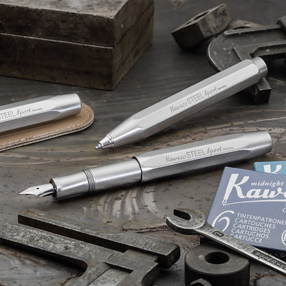 Kaweco STEEL SPORT Fountain Pen I Exclusive Reservoir Pen for Ink Cartridges Including Retro Metal Box I Writing Instrument Pen 13 cm I Nib: EF (Extra Fine)