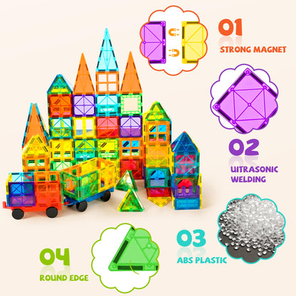 cossy 120Pcs Magnetic Tiles Magnetic 3D Building Blocks Set Educational Construction Toys for 3 4 5 6 7 8 Year Old Boy and Girl with Stronger Magnets, Educational Toys, Recreational, Conventional