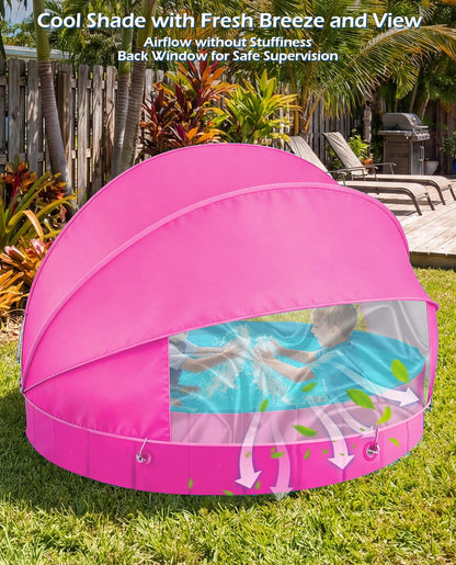 Jasonwell Kiddie Baby Pool with Canopy - Foldable Infant Toddler Kids Pool with Shade Baby Beach Essentials Tent Swimming Wading Pools for Toddlers 1-3 + Kids Dogs Ball Pit Backyard Water Play R, 40"
