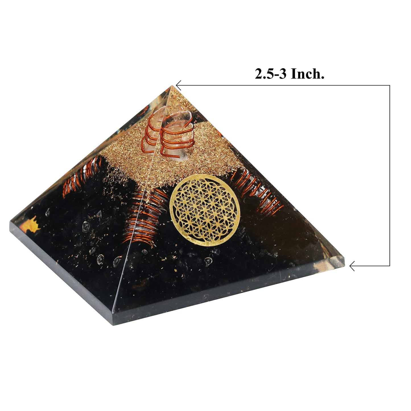Crocon 55mm orgone Pyramid Black Tourmaline Protection Crystals Reiki Healing Stones, organite Pyramid for Good Luck Gift for Women Men Gemstone Crystal Chakra Charm orgonite Collection