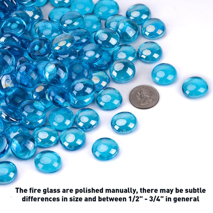 Skyflame 10-Pound Fire Glass Beads for Fire Pit Fireplace, 1/2-Inch Size Caribbean Blue Luster Decorative Blended Fireglass Drops for Landscaping