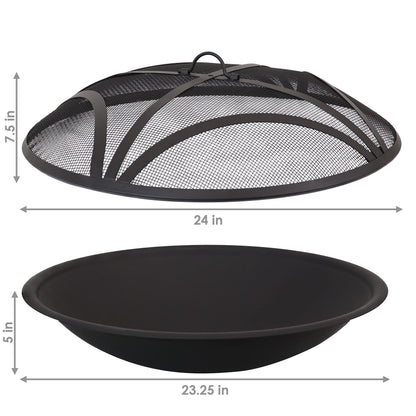 Sunnydaze 23-Inch Replacement Steel Fire Pit Bowl with Round Spark Screen - High-Temperature Painted Finish