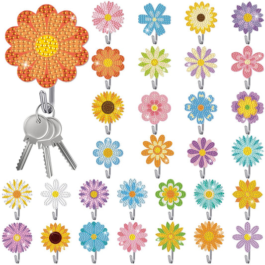 Relaxweex 30 Pcs Diamond Painting Kits for Adults DIY Diamond Art Painting Wall Hook Key Holder Wall Mounted Adhesive Hook Arts and Crafts DIY Kits for Towel Hat Kitchen Decoration(Flower)