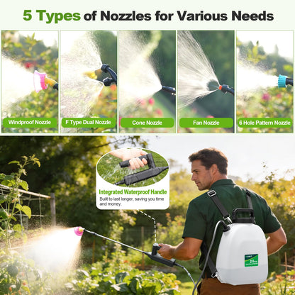 VAXMAY Battery Powered Sprayer 2.6 Gallon, Backpack Sprayer with 3 Adjustable Forces, Battery Indicator, 5 Mist Nozzles, 41" Retractable Wand, USB Rechargeable Garden Sprayer for Weed Lawn Yard