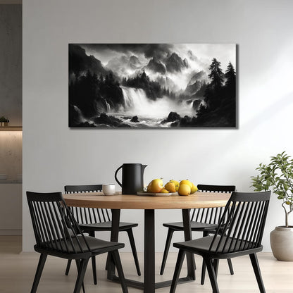 CPKATMT Natural Landscape Wall Decor for Living Room Black and White Mountain Wall Art for Office Large Waterfall Wall Art for Bedroom 29 x 58 Inch