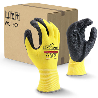 linconson 12 Pack Safety Performance Series Construction Mechanics Wrinkle Latex Work Gloves