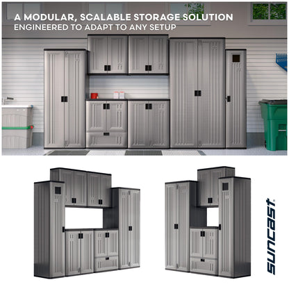 Suncast Tall Storage Cabinet, Platinum Resin Garage Storage Cabinet with Doors & Shelves, Plastic, Lockable, Freestanding Utility Closet for Tools & Supplies, Made in USA