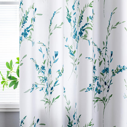 MYSKY HOME 54 inch Floral Curtains, Light Filtering, Thermal Insulated for Bedroom Bay Window, Printed Soft Drapes, Leaf Grommet Darkening, Set of 2 Panels, Sage