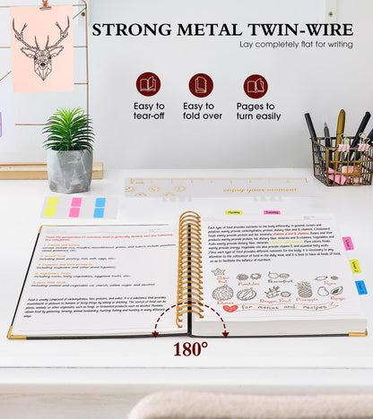 Spiral Notebook Journal 7.6” x 10”, 300 Pages Hardcover Leather Lined Journals for Women Men, B5 Large College Ruled Notebooks with 100 GSM Thick Paper, Spiral Journal for Writing Work School, Black
