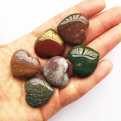 Bacatgem 3 Pcs Natural India Agate Pocket Palm Thumb Healing Crystal Heart Love Worry Stones,1 inches Reiki Balancing Crystal and Healing Stones