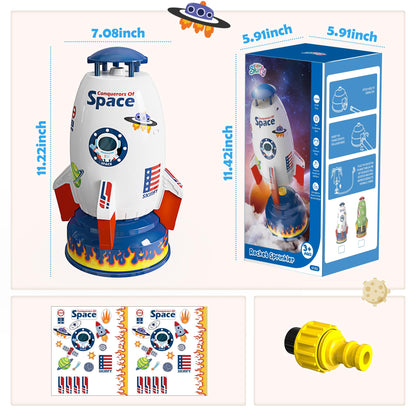 Skirfy Sprinkler Rocket Launcher Outdoor Water Toys for Kids, Rocket Design Water Powered Liftoff 9-16ft & Spin, Summer Garden Lawn Toys & Birthday Gift for Girls Boys Age 3-12 Year Old （White）