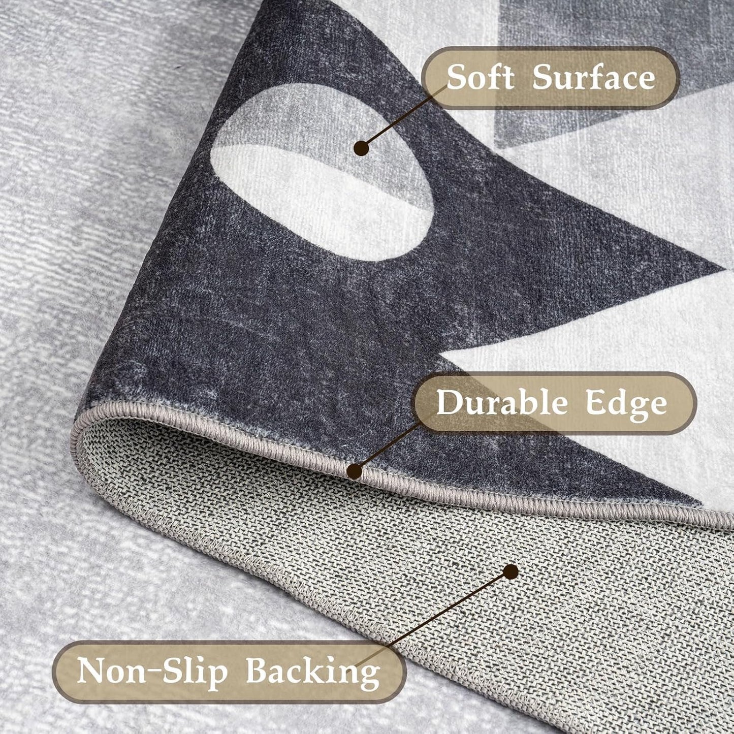 HOMFINE Washable Area Rug - Geometry Style Modern Rugs for Living Room, Bedroom, Machine Washable Rug Soft Non Slip Non Shedding Area Rug - Grey, 4'x6'