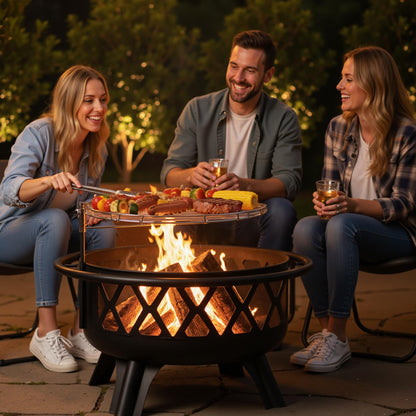 BALI OUTDOORS Outdoor Fire Pit for Wood, Portable Fire Pits for Outside Wood Burning, Patio Firepits for Outside with Grill, Spark Screens