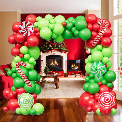 Christmas Balloon Arch Kit -129pcs Christmas Balloons With 18inch 12inch 5inch Green Red Lime Green Latex Balloons Candy Cane Balloons For Xmas Party Decorations