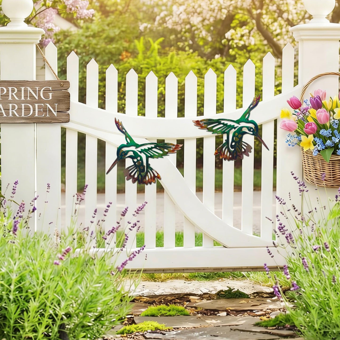ElaraBerry 2 Pcs Metal Hummingbird Wall Art 12.6 Inch Metal Birds Wall Decor Garden Decoration Outdoor Statue Patio Fence Hanging Plaques for Garden Yard Living Room Bedroom Patio Balcony(Classic)