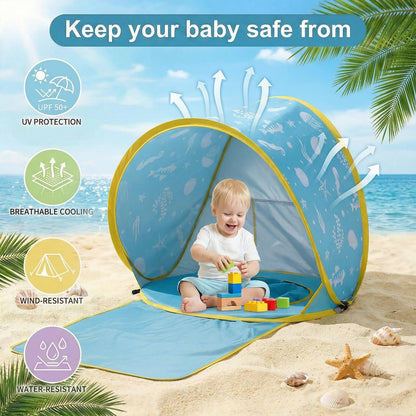 3-in-1 Baby Beach Tent, Pop-Up Baby Pool Tent with UPF 50+ Sun Protection, Portable Sun Shelter for Infants and Toddlers Outdoor Play