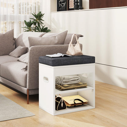 YMYNY Small Shoe Storage Bench with Cushion and Drawer, 2 Tier Adjustable Entryway Bench with Storage, Wooden Shoe Rack Bench for Entryway, Living Room, Hallway, Closet, Bedroom, White, HSC002W