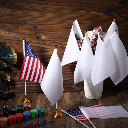 Tatuo 48 Pcs Mini White Desktop Flags on Stick with Stands 5.51 x 8.27 Office White Solid for DIY Craft Small Blank Desktop Flag with Pole for 4th of July Event Celebration