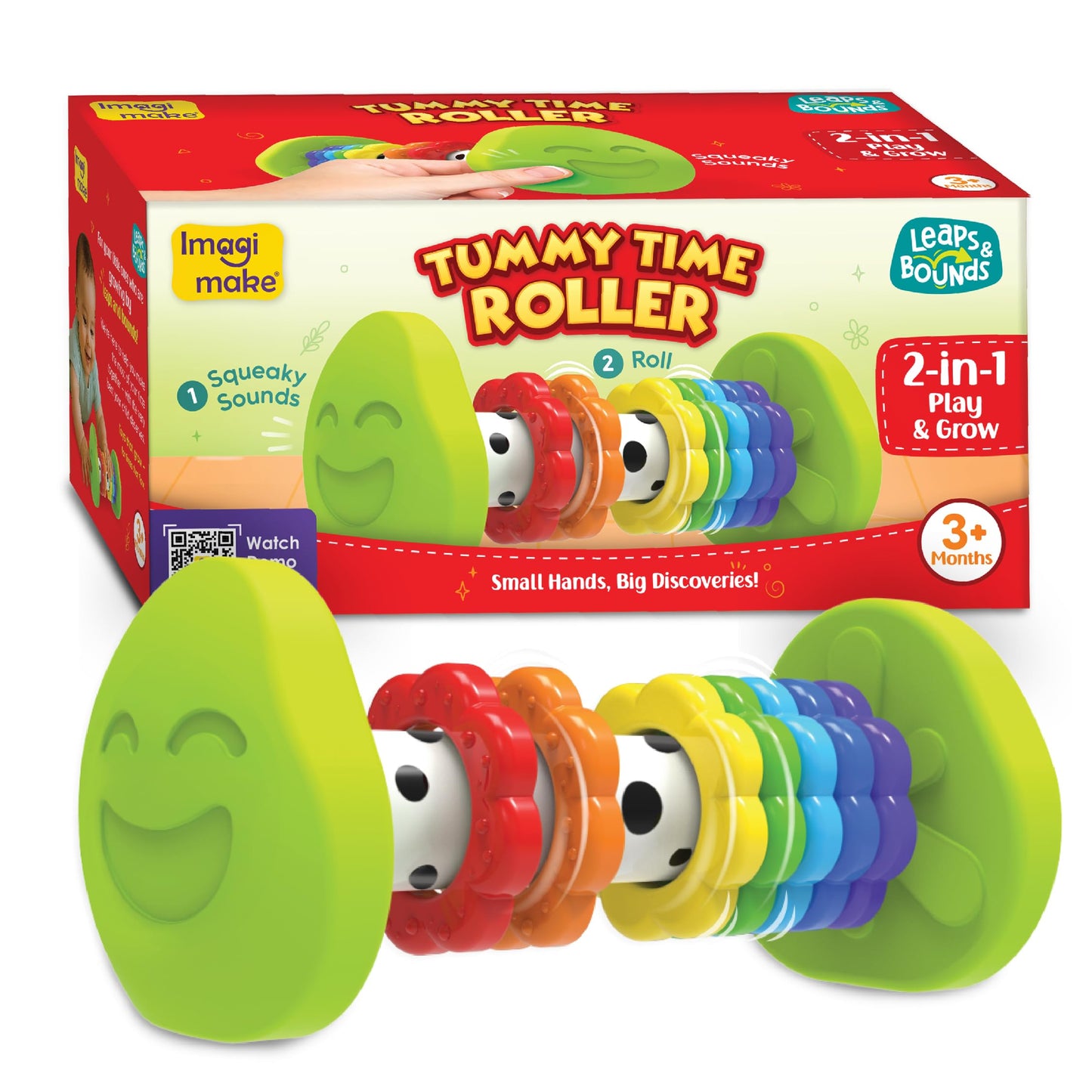Imagimake Tummy Time Roller | Leaps & Bounds Baby Toys for 3+ Months | Early Learning Toy for Toddlers & Infants | 2-in-1 Play & Grow - Squeaky Sounds | Non-Toxic | Newborn Baby Gift for 3+ Months