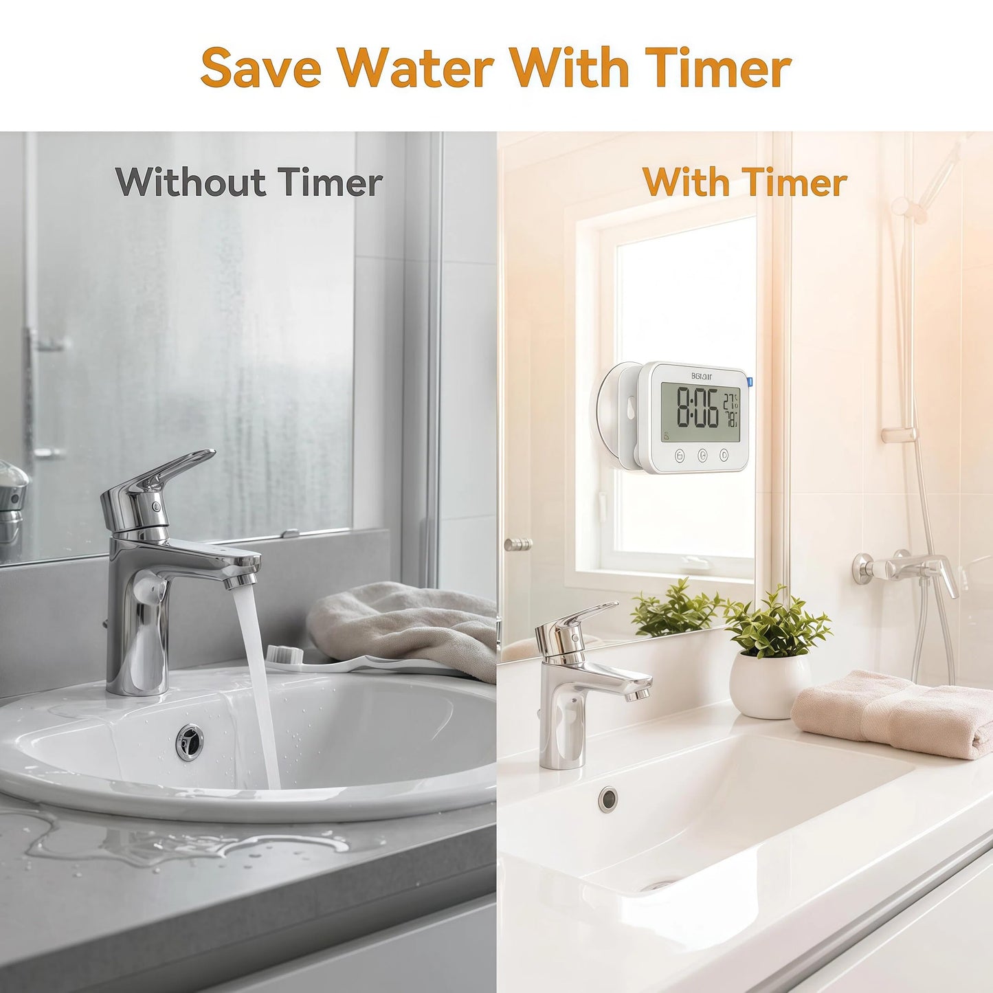 LXSZRPH Digital LCD Waterproof Timer Shower Clock, Waterproof for Water Spray, Bathroom Clock Wall Mount, Two Suction Cup, Displays Time, Temperature, and Indoor Relative Humidity (1, White)